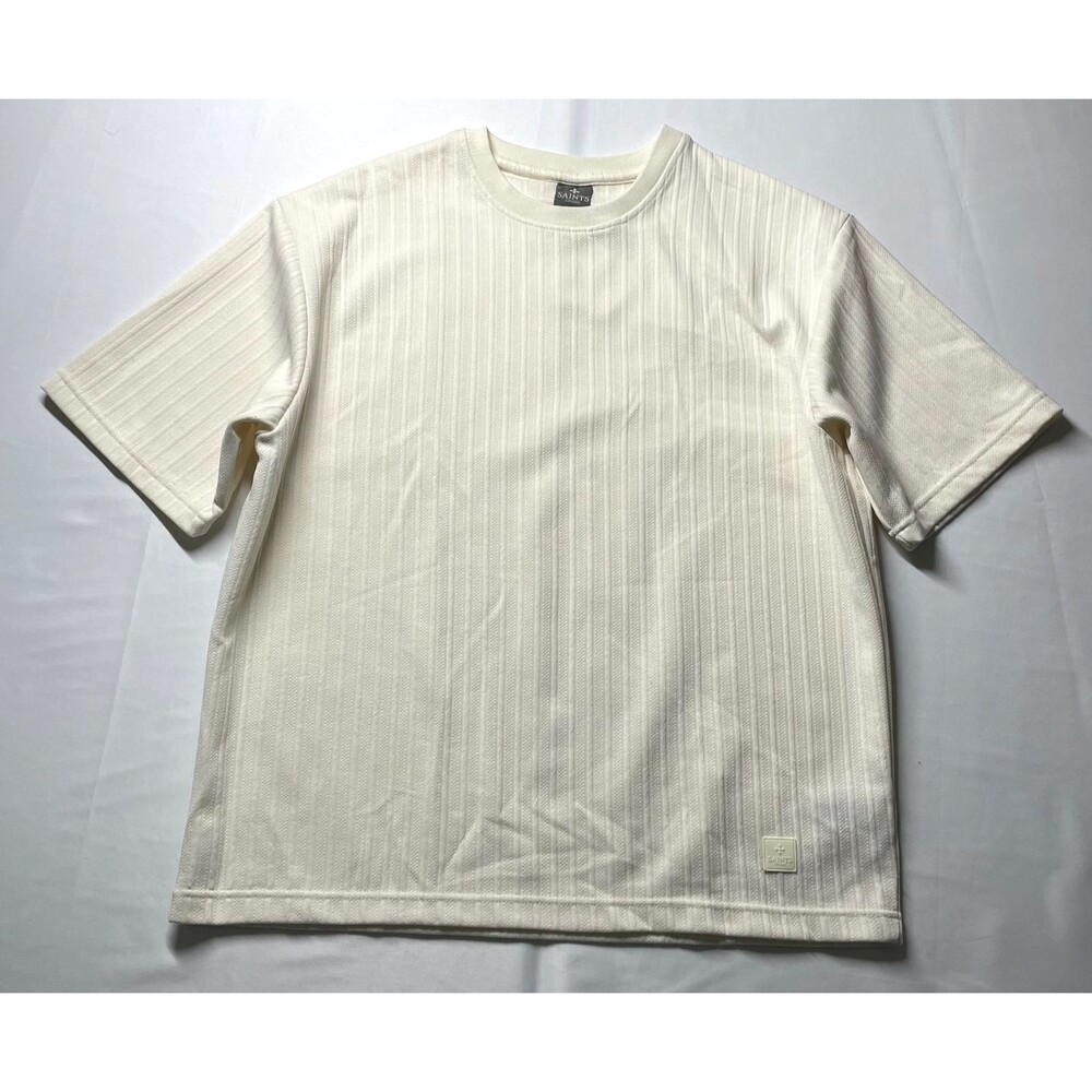 Saints Studio Mens Medium Cream Textured Knit Short Sleeve Crew Neck T-Shirt